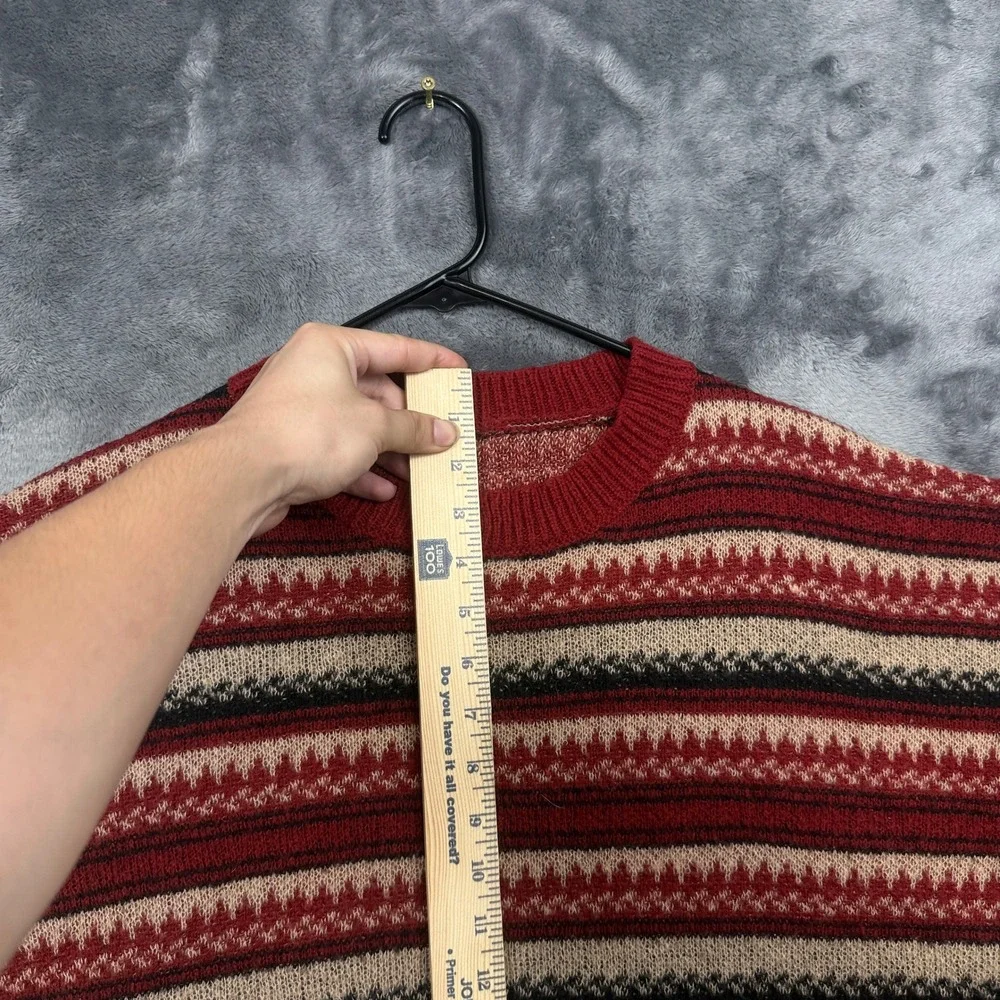 Sweater Mens XL Red Fair Isle Striped Knit Crewneck Pullover Vintage